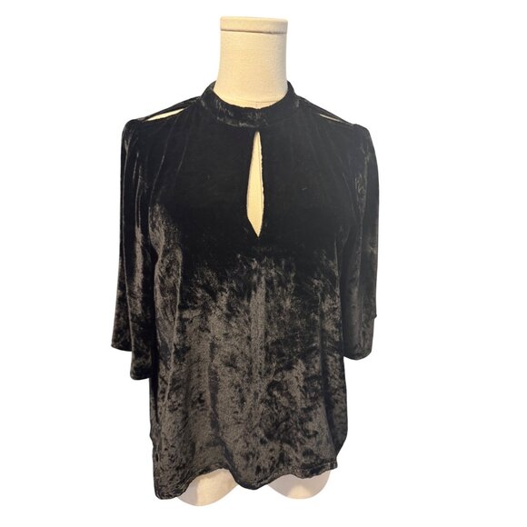2/$30 J Brand Medium Black Crushed Velvet Dressy Keyhole Flowy Top - Picture 1 of 16